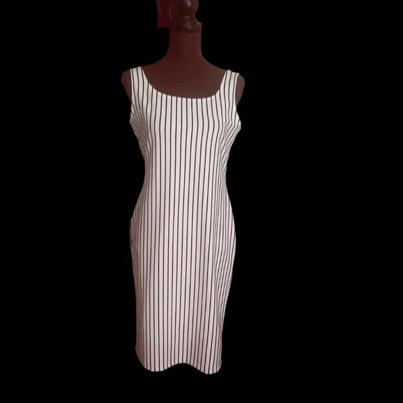 Black and White Stripe Sheath Dress, Fitted Dress, Size XL Dress, Popular Basic - Picture 6 of 9